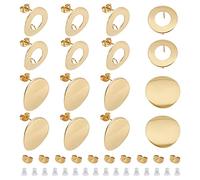 UNICRAFTALE 20pcs 2 Estilos Dorados Planos / Huecos Redondos 304 Fornituras de Pendiente de Acero Inoxidable con Tuercas de Silicona Fornituras de Acero Inoxidable con Pendiente de Aro con Placa Plana