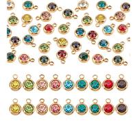 UNICRAFTALE 24 piezas 12 colores Encantos de Diamantes de Imitación Plano Redondo Real 18K Chapado En Oro Encantos de Piedra de Nacimiento con Revestimiento Al Vacío 303 hallazgos de Acero Inoxidable