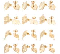 UNICRAFTALE 24pcs 4 estilos Golden Leaf Stud Pendiente Hallazgos Acero Inoxidable Stud Earring con Tuercas de Oreja 0.7mm Pin Ear Studs para la Fabricación de Joyas