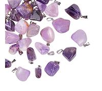 UNICRAFTALE 24pcs Colgantes de Amatista Natural con Acero Inoxidable Snap On Bails Charms Nuggets Colgante de Agujero Grande para Mujeres Collares DIY Fabricación de Joyas Agujero 3x7.5 mm