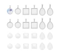 UNICRAFTALE 3 Estilos 12 Juegos Kit de Fabricación de Colgantes En Blanco En Forma de Lágrima DIY Ajustes de Cabujón Cuadrado de Acero Inoxidable Cabujones de Vidrio Bandejas Colgantes En Blanco