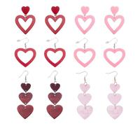 UNICRAFTALE 3 estilos 6 pares pendientes colgantes corazón pendientes colgantes para mujer pendientes con encanto corazón y pendientes colgantes de corazón rosa y rojo