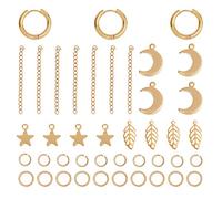 UNICRAFTALE 3 Pares 68pcs Kits de Fabricación de Aretes Colgantes Acero Inoxidable Pendiente de Aro Cadena Extensor Hoja/Estrella/Luna Colgantes Anillos de Salto Dorados
