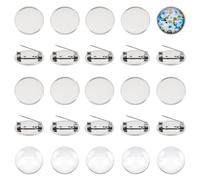 UNICRAFTALE 30 Juego de Broche Plano Redondo de 20mm con Cabujones de Vidrio Broche de Acero Inoxidable Bandejas de Bisel Kits de Fabricación de Broches DIY