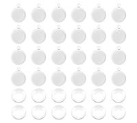 UNICRAFTALE 30 Piezas 20 mm de Acero Inoxidable Colgante cabujón en Blanco Placa Redonda Bisel Colgante bandejas para Bricolaje Collar Pendiente fabricación de Joyas 27x22x2 mm Agujero 3 mm