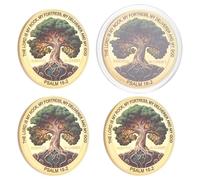 UNICRAFTALE 4 monedas de desafío cristiano de árbol de la fe de 40 mm, con raíces doradas en Cristo Dios, chip de versículos de bolsillo para crecimiento espiritual e inspiración de fe, regalos