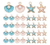 UNICRAFTALE 40 unidades de 4 diseños diferentes con conchas esmaltadas de 15,5 mm de metal, colgante de animales marinos, colgante de estrella de mar para hacer joyas de verano, collares y pulseras