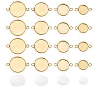 UNICRAFTALE 40Pcs 4 Estilos Dorado 304 Ajustes de Conector de Cabujón de Acero Inoxidable Conector de Eslabones Redondos Planos con Ajustes de Conectores de Vidrio Transparente Plano Y Redondo con