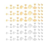 UNICRAFTALE 48 Piezas 2 Colores 4 Estilos Hallazgos de Aretes de Acero Inoxidable Con Parte Posterior, Redondos Planos, Poste Texturizado para Fabricación de Joyas