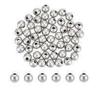 UNICRAFTALE 50 cuentas espaciadoras redondas de 10 mm, de acero inoxidable, pequeñas perlas sin costuras, perlas de metal lisas, 3 mm, con orificio, perlas sueltas para pulseras, cadenas de vientre,