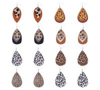 UNICRAFTALE 6 pares de pendientes de piel sintética en 6 estilos para mujer, pétalos de leopardo, forma de gota, pendientes colgantes de hoja de poliuretano, ligeros para Navidad, fiesta en la playa