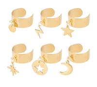 UNICRAFTALE 6 pieza 6 estilos Anillo con Dijes Anillo de Acero Inoxidable Perno de Estrella Colgantes de Relámpagos Anillo Anillos Ajustables Anillo de Mujer Brazalete Abierto Dorado Del Anillo