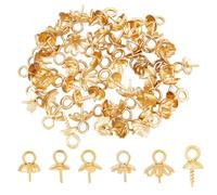 UNICRAFTALE 60 pieza 6 estilos Tazas de Acero Inoxidable Perlas Clavijas Pin Colgantes Tapas de Flores Doradas Alfiler de Ojo Tapas de Fianza Tornillo Alfileres de Ojo Cierres Ganchos Tornillos