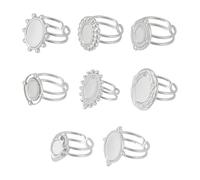 UNICRAFTALE 8 piezas de anillos de dedo en blanco con 8 estilos de bisel ovalado, bases de acero inoxidable 304, ajustables para diferentes tamaños