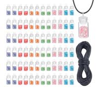 UNICRAFTALE 80 mini botellas de cristal con colgante de botellas de deseos, collar con 30 m de cuerda encerada negra, recipiente de cristal para bodas, cumpleaños, fiestas, manualidades