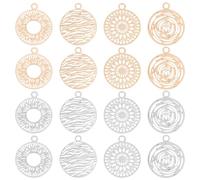 UNICRAFTALE 80 Pièces 2 Couleurs 4 Styles Charmes de Fleurs Plats et Ronds Pendentifs en Métal pour la Création de Bijoux DIY