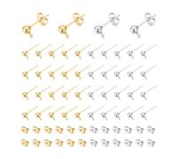 UNICRAFTALE 80pcs 2 Color 304 Pendientes de Bola de Acero Inoxidable con Tuercas de Oreja Pendientes de Perno con Bucle Poste de Pendiente de Bola para Bricolaje Pin de Fabricación de Aretes de 0.8 mm