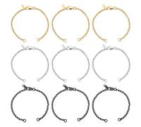 UNICRAFTALE 9 pulseras de 3 colores de 16,5 cm, cadenas extensoras de acero inoxidable 304, cadena Rolo semiacabada con anillos de salto, cierres de pinza de langosta para hacer pulseras de mujer