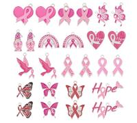 UNICRAFTALE - Abalorios en forma de corazón de cinta esmaltada para la sensibilización sobre el cáncer de mama, Metal
