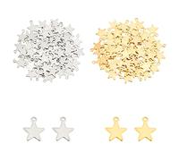 UNICRAFTALE Alrededor de 160 Pieza 2 Colores Encantos de Patrón de Estrella Colgantes de Acero Inoxidable Hipoalergénico Oro Y Acero Inoxidable Color Corazón Encanto para Hacer Joyas Agujero 1 mm