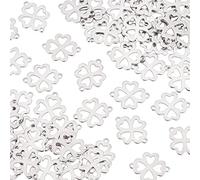 UNICRAFTALE Aproximadamente 100 Uds Conectores de Eslabones de Trébol de Cuatro Hojas Colgante de la Suerte de Acero Inoxidable 2 Agujeros Conectores de Eslabones Abalorio de Enlace 15.5mm