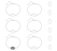 UNICRAFTALE Aproximadamente 12 juegos de pulseras de acero inoxidable, cabujón en blanco, cabujones de cristal ovalados, pulseras de eslabones en blanco para regalos de verano, manualidades