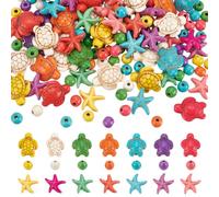 UNICRAFTALE Aproximadamente 160 pieza de 3 estilos de Cuentas de Estrella de Mar Y Tortuga Marina de 6mm, Redondas Y Coloridas de Color Turquesa, Cuentas de Animales Del Océano para Hacer Joyas.