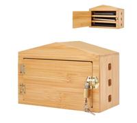 UNICRAFTALE Caja de almacenamiento de bambú para teléfono móvil con 6 orificios de carga, 3 niveles con cerradura de puerta, para desintoxicación digital y tiempo familiar, 21,1 x 11 x 14,5 cm