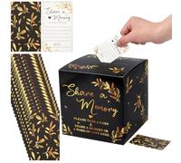 UNICRAFTALE - Caja de tarjetas de memoria, 50 unidades, color negro, para compartir un recuerdo y 1 caja de mensajes de papel, ideas para celebrar la vida, decoraciones conmemorativas para bodas