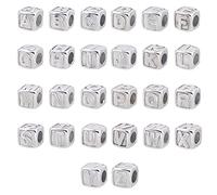 UNICRAFTALE Cerca de 26 piezas de cubo de 8 mm con letra A-Z, cuentas de metal quirúrgicas de acero inoxidable europeo de 4 mm de agujero grande de metal para hacer joyas de acero inoxidable color