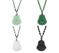 UNICRAFTALE Collar con colgante de Buda riendo con cuentas de Buda, collar de cadena de cuentas de jade de imitación verde, budas Guanyin, cadena de cuerda de cuentas de cristal, amuleto de la suerte