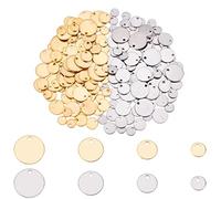 UNICRAFTALE Environ 200 Pièces 2 Couleurs Charmes Plats Ronds Étiquettes Vierges En Acier Inoxydable Pendentifs Hypoallergéniques Charms Métalliques pour la Création de Bijoux DIY 6/8/10/12mm