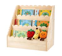 UNICRAFTALE Estantería pequeña de madera festoneada de 3 niveles, estantería de madera pequeña de 27 x 42 x 42 cm, estante de libros de baja altura, organizador de libros de escritorio desmontable