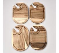 UNICRAFTALE Juego de 4 mini tablas de charcutería ovaladas individuales con soporte para cristal, de madera de acacia, platos de cóctel para vino, queso, fiestas, reuniones, entretenimientos
