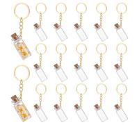 UNICRAFTALE Mini botellas de cristal con tapa de corcho, tarros mágicos transparentes, llaveros de metal, pequeños frascos de cristal, tapas para mensajes, para bricolaje y manualidades, dorado, 80mm
