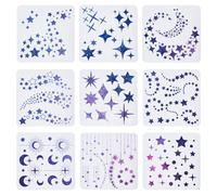 UNICRAFTALE Plantilla de estrella de 9 estilos para dibujos en la pared, luna con estrellas brillantes, plantilla para hacer tarjetas, plantillas de pintura reutilizables para pintar plantillas para