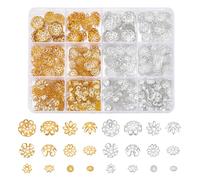 UNICRFTALE 1260 unidades de 2 colores perlas de flores tapas de perlas de filigrana de flores doradas espaciadoras tapas de perlas espaciadoras extremos de perlas de hierro sueltas espaciadoras