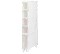 Unidad de almacenamiento estrecha para baño con 4 cajones transparentes con ruedas, ahorro de espacio para artículos esenciales de baño, 14 cm/22 cm de ancho, diseño independiente para espacios