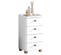 Unidad de almacenamiento multifuncional blanca de plástico estrecho con cajones, carrito rodante de varios niveles, almacenamiento lateral que ahorra espacio para artículos esenciales del hogar.