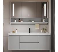Unidad De Baño Flotante con Espejo Inteligente Led, Lavabo Y 2 Cajones De Almacenamiento, Conjunto De Muebles De Baño Modernos Montados En La Pared para Uso En El Hogar, Apartamento Y Hotel