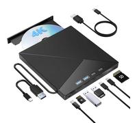 Unidad de BLU-Ray Externa 4K, Reproductor CD, DVD +/-RW, grabadora portátil, Unidad óptica con Ranuras for Tarjetas SD y TF USB 3.0 Tipo C