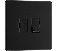 Unidad de conexión fusionada conmutada negra mate sin tornillos de placa plana 13A con indicador de alimentación LED