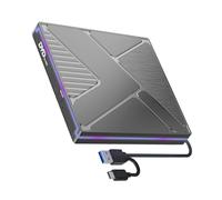Unidad de disco externa con iluminación a color USB 3.0 y puerto tipo C, velocidad rápida, lector de grabación 24X, amplia compatibilidad, unidad de disco externa USB tipo C