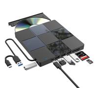 Unidad de DVD externa 7 en 1 USB 3.0 + Tipo-C, grabadora de CD/DVD-RW ultradelgada, para portátiles y PC, CD 24x, DVD 8x, lector d