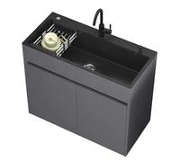 Unidad de Fregadero de Cocina Independiente con Almacenamiento, Armario con Lavabo de Acero Inoxidable Nano Negro, Grifo de Agua Caliente y Fría, Ideal para Estudio, Balcón y Exteriores