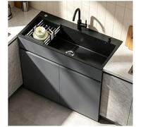 Unidad de Fregadero de Cocina Moderna con Almacenamiento, Armario con Lavadero de Acero Inoxidable Independiente, Grifo de Agua Caliente y Fría, para Uso en Interior, Exterior y Comercial