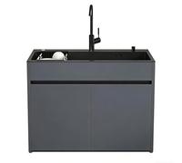 Unidad de Fregadero Moderna con Almacenaje para Estudio y Balcón, cubeta de acero inoxidable nano negro con mueble de aluminio de panel de abeja, tirador integrado, diseño antidesbordamiento