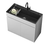 Unidad de Lavadero de Acero Inoxidable con Armario, Fregadero de Cocina Independiente con Almacenamiento, Grifo Doble de Agua Caliente y Fría, para Uso en Interior, Exterior y Comercial
