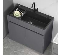 Unidad de Lavadero de Acero Inoxidable Independiente con Armario, Fregadero de Cocina Moderno con Almacenamiento, Grifo de Agua Caliente y Fría, para Estudio, Balcón y Espacio Exterior