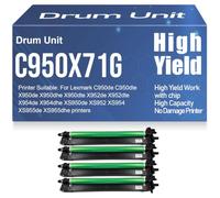 Unidad de Tambor C950 X950 C952 X952 X954 Compatible Tambor de Imagen C950X73G C950X71G para Lexmark C950de C950dte X950de X950dhe X950dte X952de X952dte X954de XS950de,4Pack-C950X71G
